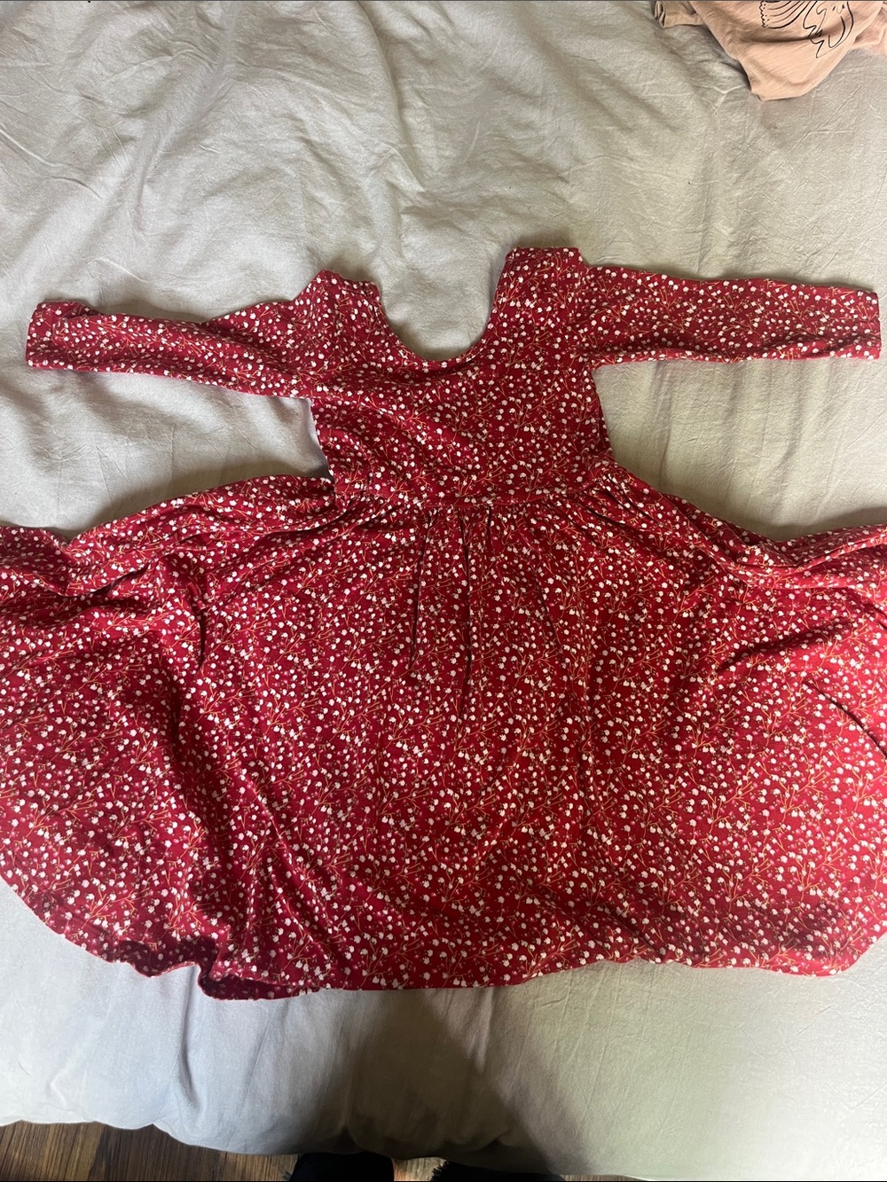 Girls Burgundy Floral Long-Sleeve Twirl Dress